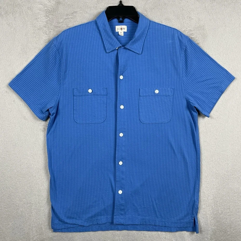 J Crew Shirt Mens Medium Blue Striped Pocket Button Up Oarsman Vacation Camp